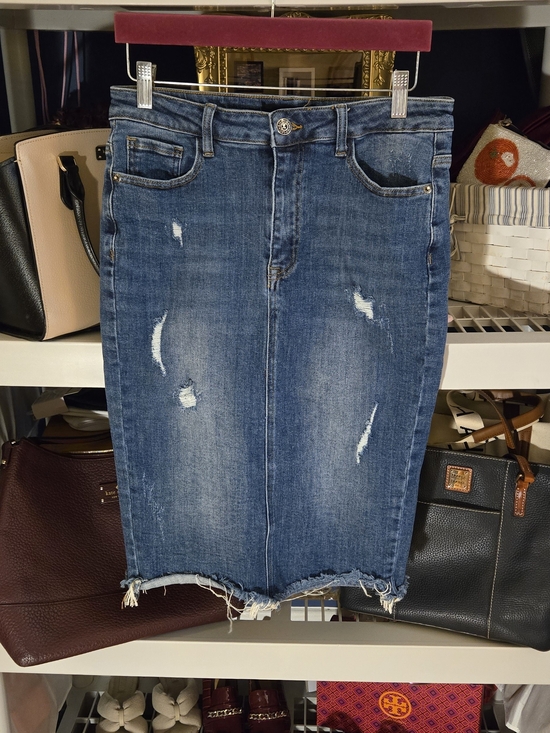 Risen Jeans Dresses & Skirts - Risen Jeans Denim Distressed Pencil Skirt - Blue